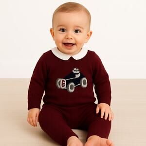 Edgehill Collection Sweater Knit Stock Car Outfit Baby Boy Size 12 Mo Red